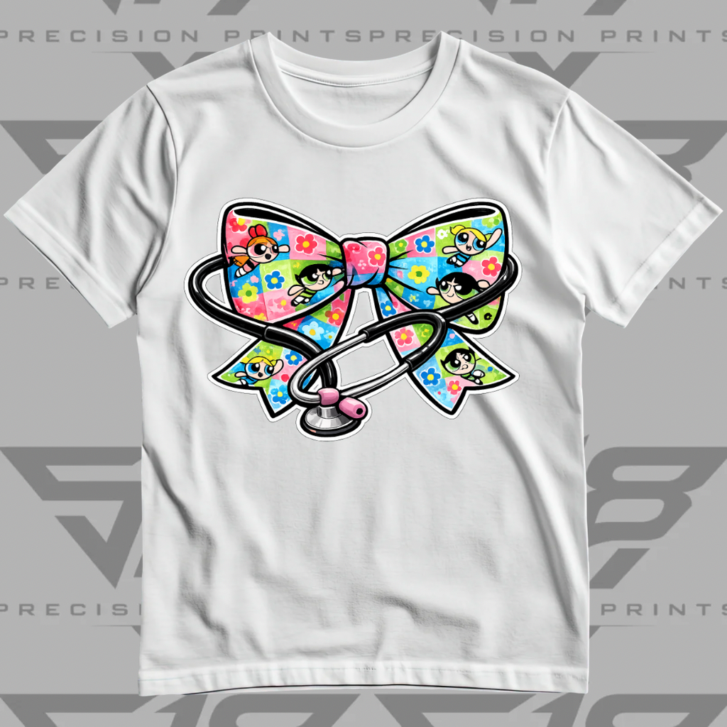 Powerpuff Inspired Healthcare Bow Shirt | Cute Healthcare Tee | Stethoscope Bow T-Shirt | Medical Worker Gift | Unisex Cotton Graphic Tee