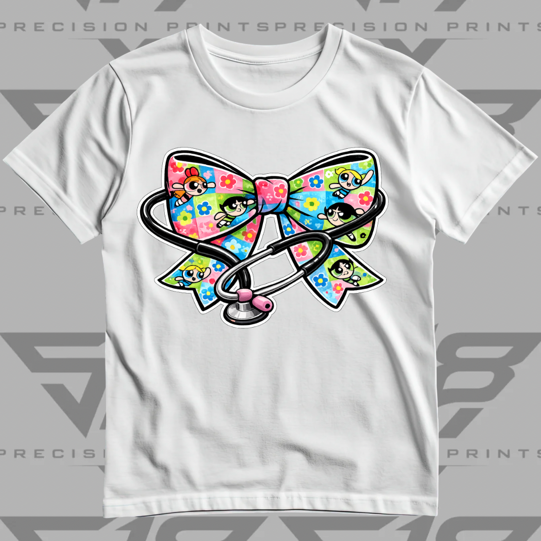 Powerpuff Inspired Healthcare Bow Shirt | Cute Healthcare Tee | Stethoscope Bow T-Shirt | Medical Worker Gift | Unisex Cotton Graphic Tee