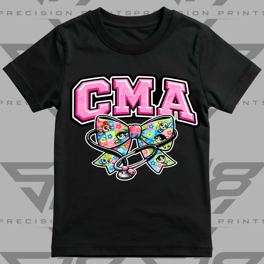 Powerpuff Inspired CMA Healthcare Bow Shirt | Cute Healthcare Tee | Stethoscope Bow T-Shirt | Medical Worker Gift | Unisex Cotton Graphic Tee (Copy 3)