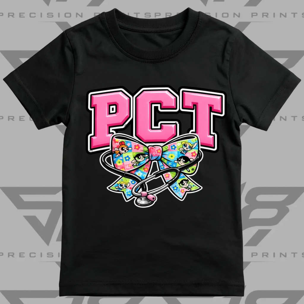 Powerpuff Inspired PCT Healthcare Bow Shirt | Cute Healthcare Tee | Stethoscope Bow T-Shirt | Medical Worker Gift | Unisex Cotton Graphic Tee (Copy 4)