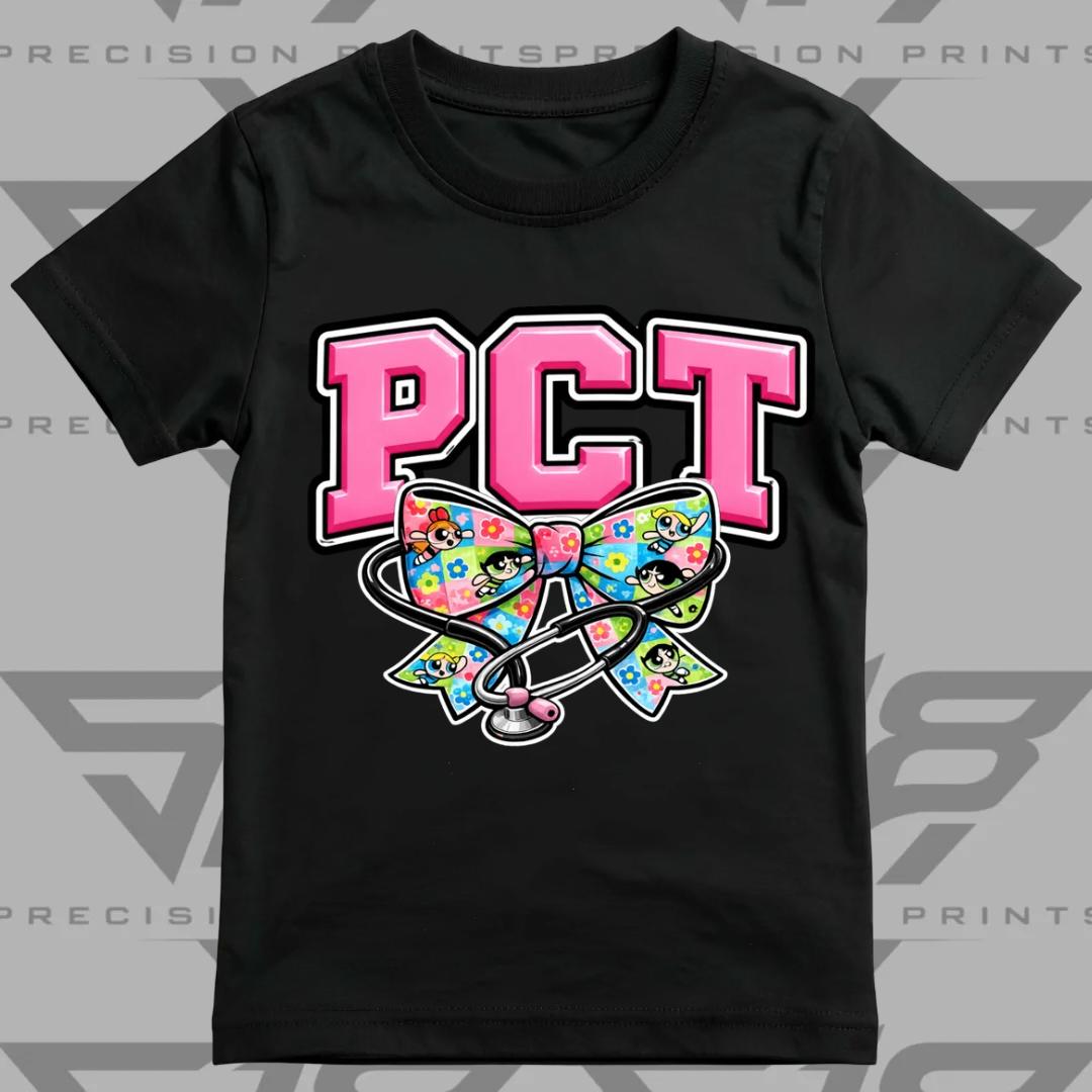 Powerpuff Inspired PCT Healthcare Bow Shirt | Cute Healthcare Tee | Stethoscope Bow T-Shirt | Medical Worker Gift | Unisex Cotton Graphic Tee (Copy 4)