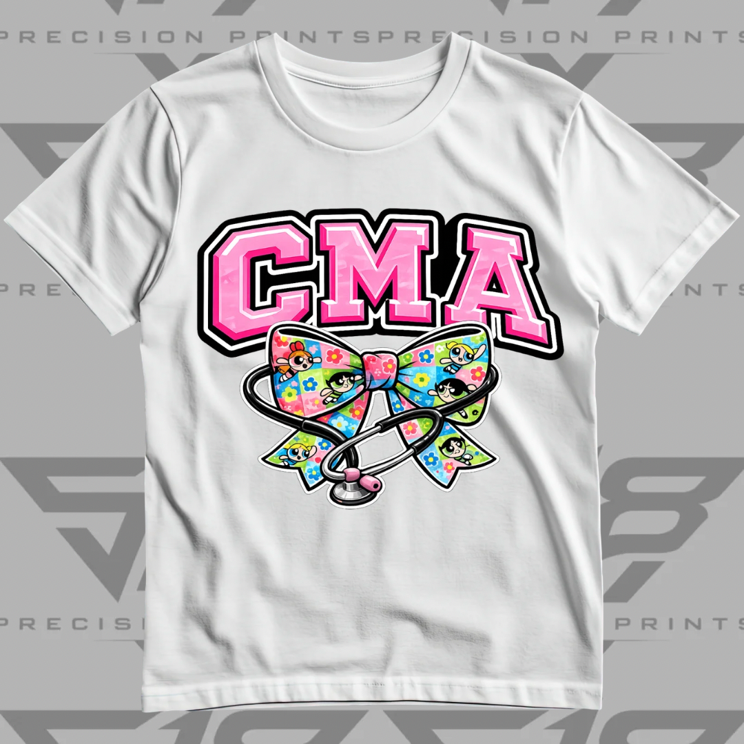 Powerpuff Inspired CMA Healthcare Bow Shirt | Cute Healthcare Tee | Stethoscope Bow T-Shirt | Medical Worker Gift | Unisex Cotton Graphic Tee (Copy 3)