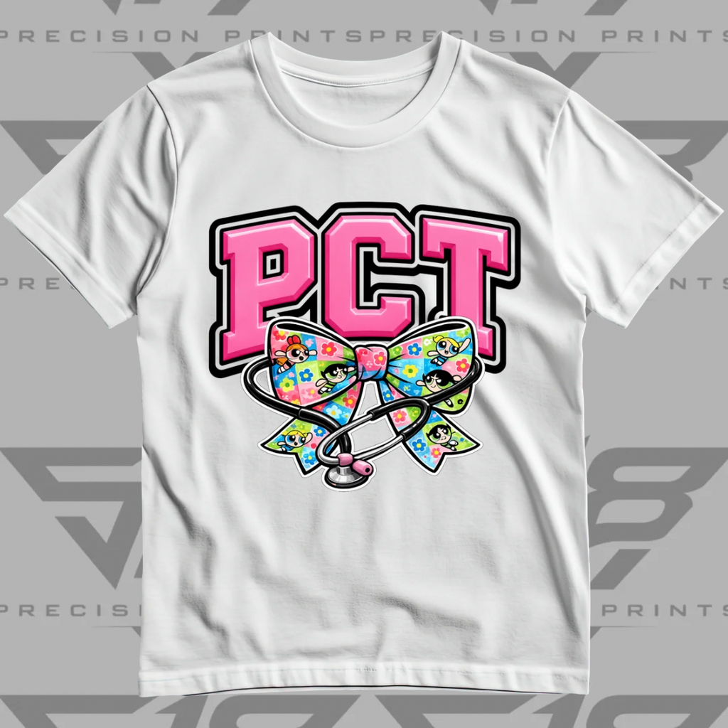 Powerpuff Inspired PCT Healthcare Bow Shirt | Cute Healthcare Tee | Stethoscope Bow T-Shirt | Medical Worker Gift | Unisex Cotton Graphic Tee (Copy 4)