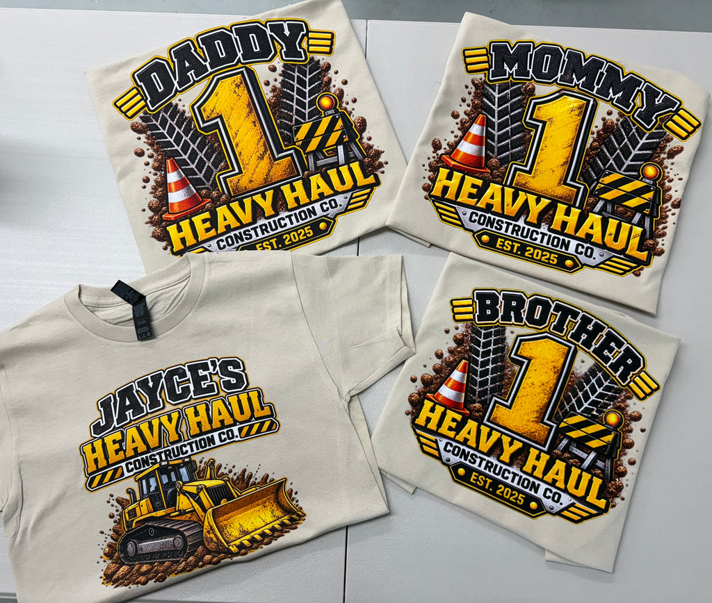 Custom Construction Truck Birthday Family Shirts | Personalized Heavy Haul Birthday Shirt | Family Matching Shirts | Construction Party