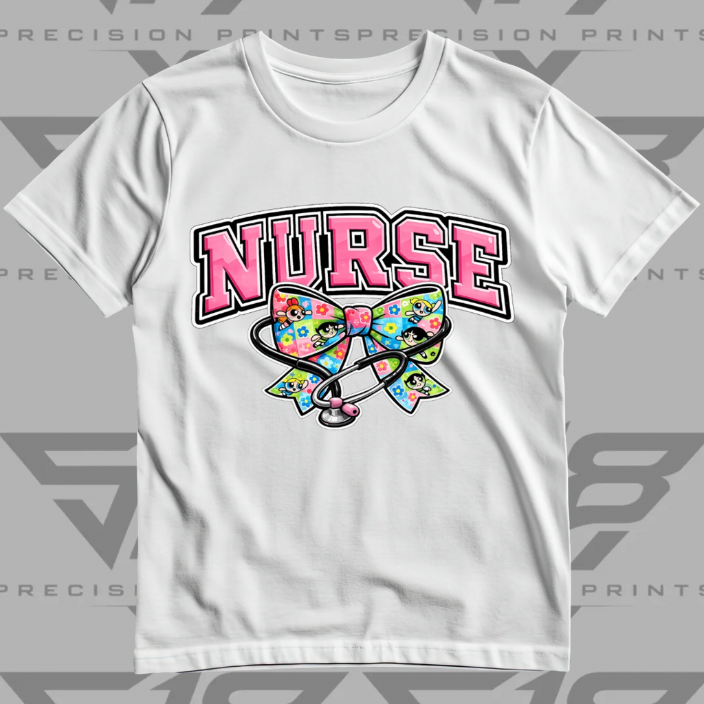 Powerpuff Inspired Nurse Healthcare Bow Shirt | Cute Healthcare Tee | Stethoscope Bow T-Shirt | Medical Worker Gift | Unisex Cotton Graphic Tee (Copy)