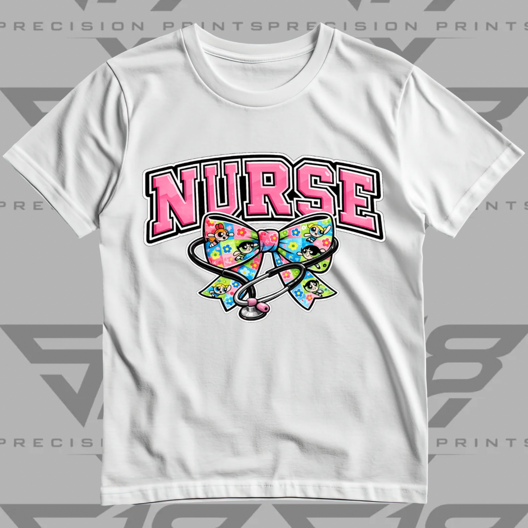 Powerpuff Inspired Nurse Healthcare Bow Shirt | Cute Healthcare Tee | Stethoscope Bow T-Shirt | Medical Worker Gift | Unisex Cotton Graphic Tee (Copy)
