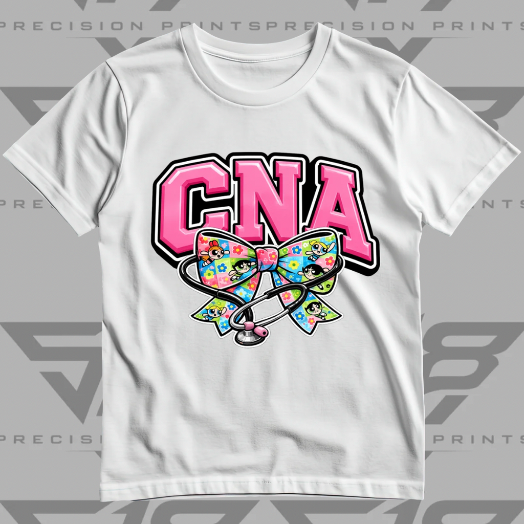 Powerpuff Inspired CNA Healthcare Bow Shirt | Cute Healthcare Tee | Stethoscope Bow T-Shirt | Medical Worker Gift | Unisex Cotton Graphic Tee (Copy 2)