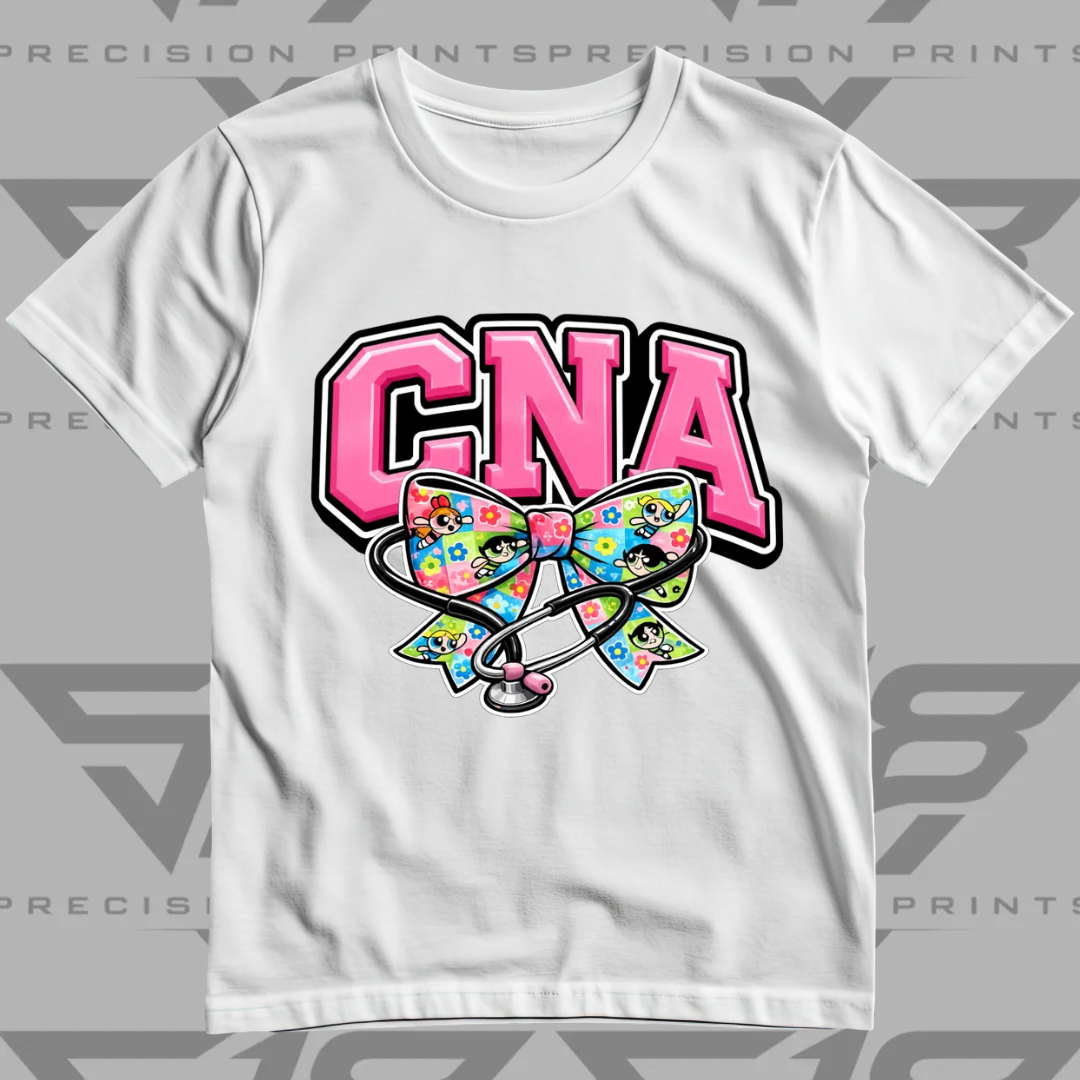 Powerpuff Inspired CNA Healthcare Bow Shirt | Cute Healthcare Tee | Stethoscope Bow T-Shirt | Medical Worker Gift | Unisex Cotton Graphic Tee (Copy 2)