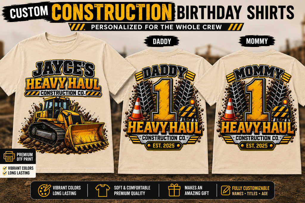 Custom Construction Truck Birthday Family Shirts | Personalized Heavy Haul Birthday Shirt | Family Matching Shirts | Construction Party