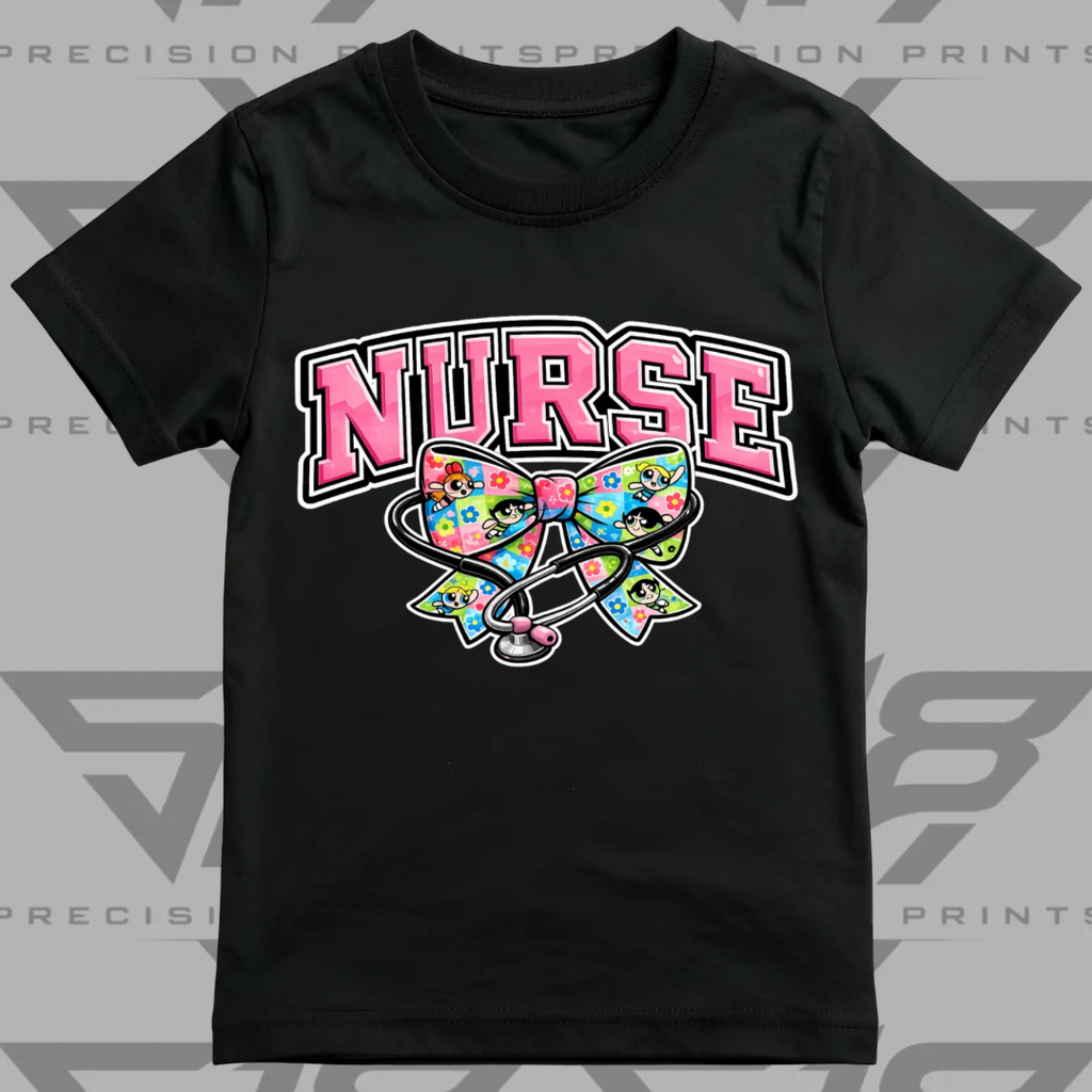 Powerpuff Inspired Nurse Healthcare Bow Shirt | Cute Healthcare Tee | Stethoscope Bow T-Shirt | Medical Worker Gift | Unisex Cotton Graphic Tee (Copy)