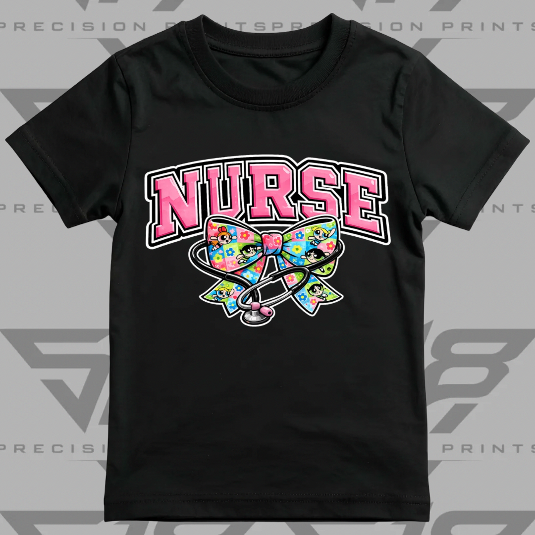 Powerpuff Inspired Nurse Healthcare Bow Shirt | Cute Healthcare Tee | Stethoscope Bow T-Shirt | Medical Worker Gift | Unisex Cotton Graphic Tee (Copy)