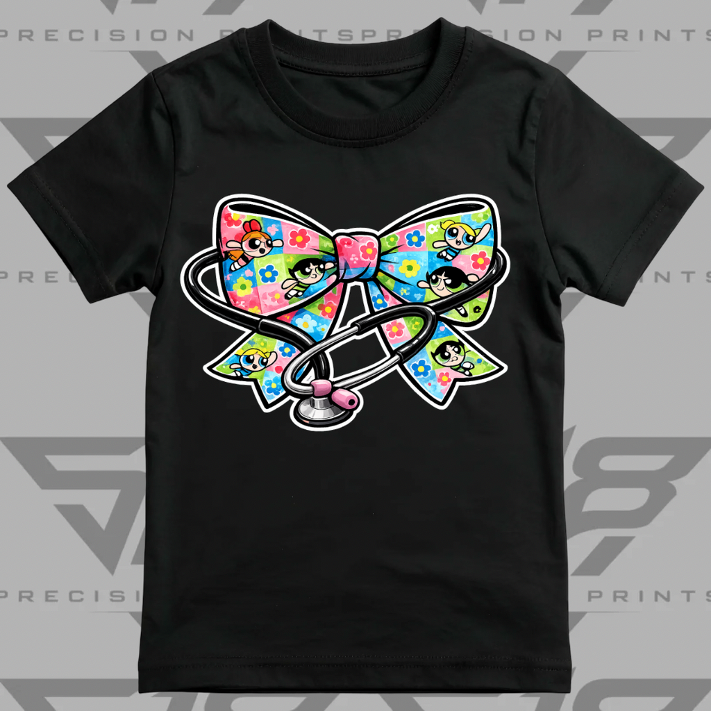 Powerpuff Inspired Healthcare Bow Shirt | Cute Healthcare Tee | Stethoscope Bow T-Shirt | Medical Worker Gift | Unisex Cotton Graphic Tee