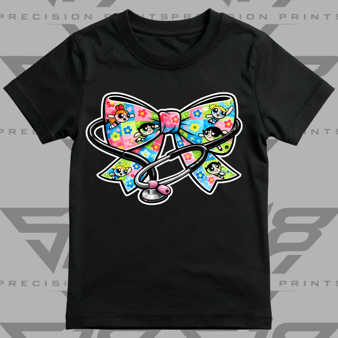 Powerpuff Inspired Healthcare Bow Shirt | Cute Healthcare Tee | Stethoscope Bow T-Shirt | Medical Worker Gift | Unisex Cotton Graphic Tee
