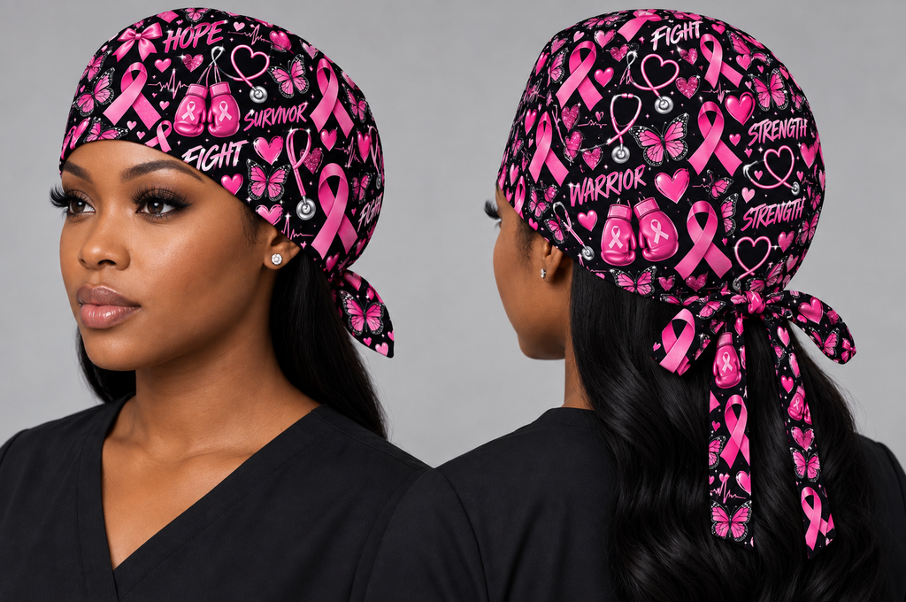 Fairy Breast Cancer Awareness Scrub Cap | Pink Ribbon Tie Back Surgical Cap | Healthcare Heroes Scrub Hat | Gift | Survivor Support