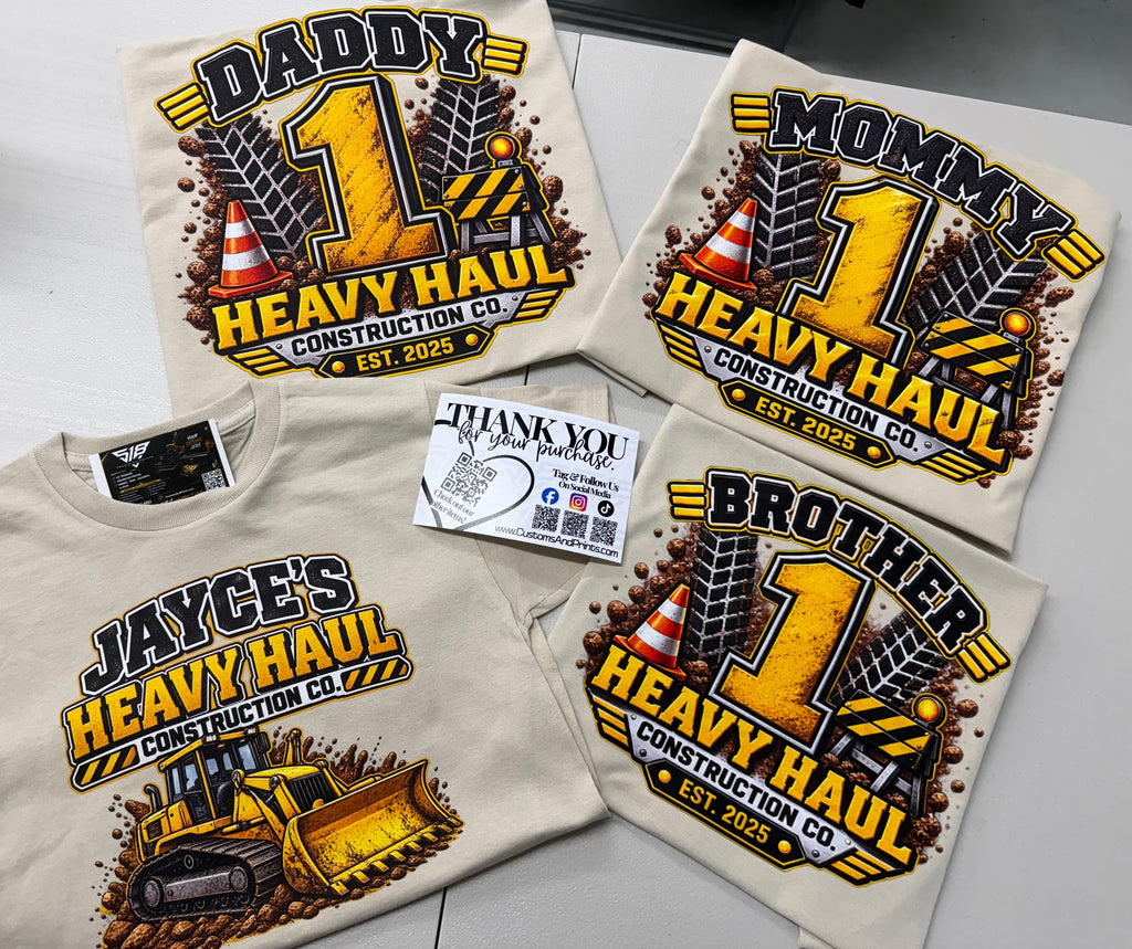 Custom Construction Truck Birthday Family Shirts | Personalized Heavy Haul Birthday Shirt | Family Matching Shirts | Construction Party