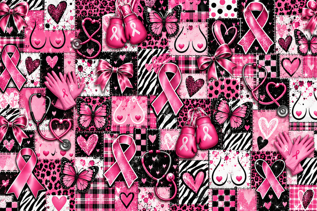 Pink Patchwork Breast Cancer Awareness Scrub Cap | Pink Ribbon Tie Back Surgical Cap | Breast Cancer Nurse Scrub Hat | Healthcare Gift