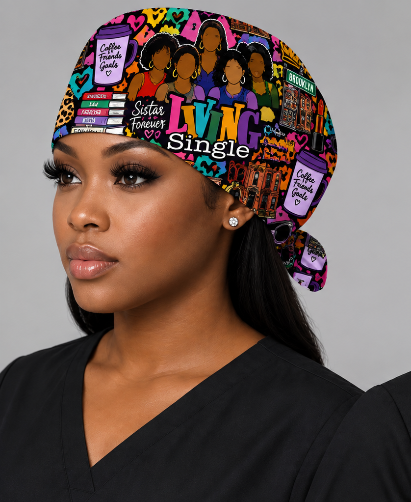 Living Single Inspired Scrub Cap | 90s Sistas Tie Back Surgical Cap | Retro For The Culture Scrub Hat | Healthcare Gift