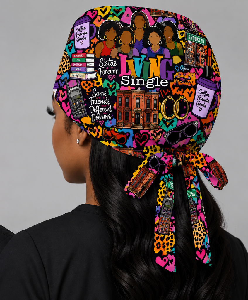 Living Single Inspired Scrub Cap | 90s Sistas Tie Back Surgical Cap | Retro For The Culture Scrub Hat | Healthcare Gift